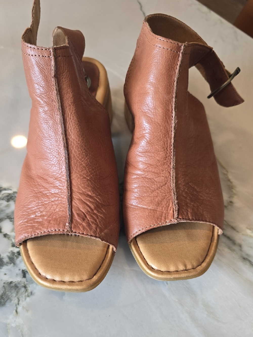 Born Leather Open-Toe Mules in Cognac Brown